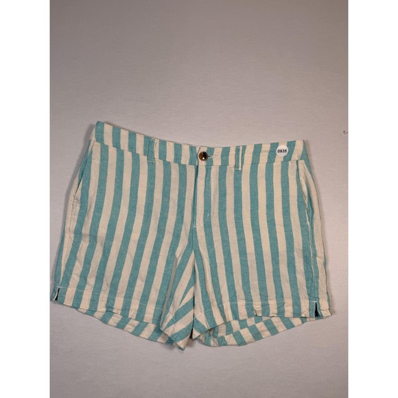 Old Navy Pants - Old Navy Shorts Womens 12 Green Striped Linen Chino‎ Flat Front Casual Summer